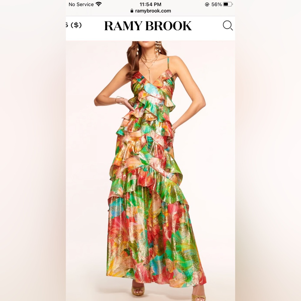 Ramy  Brook Harlem Tiered gown ruffled evening gown
 Sz 14